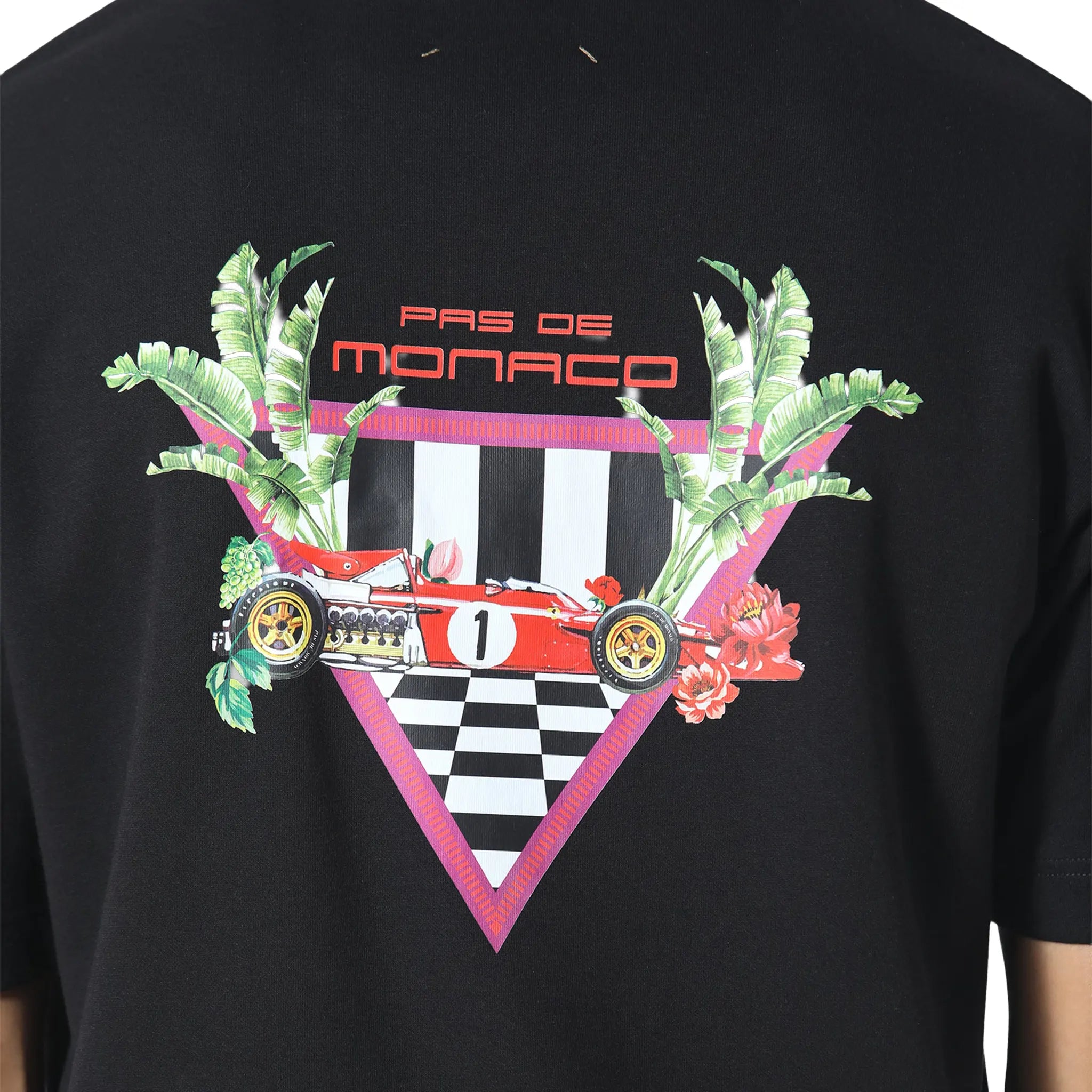 Detailed Chest View of Pas De Monaco Formular Check Black T-Shirt PKK22O00D-Q11